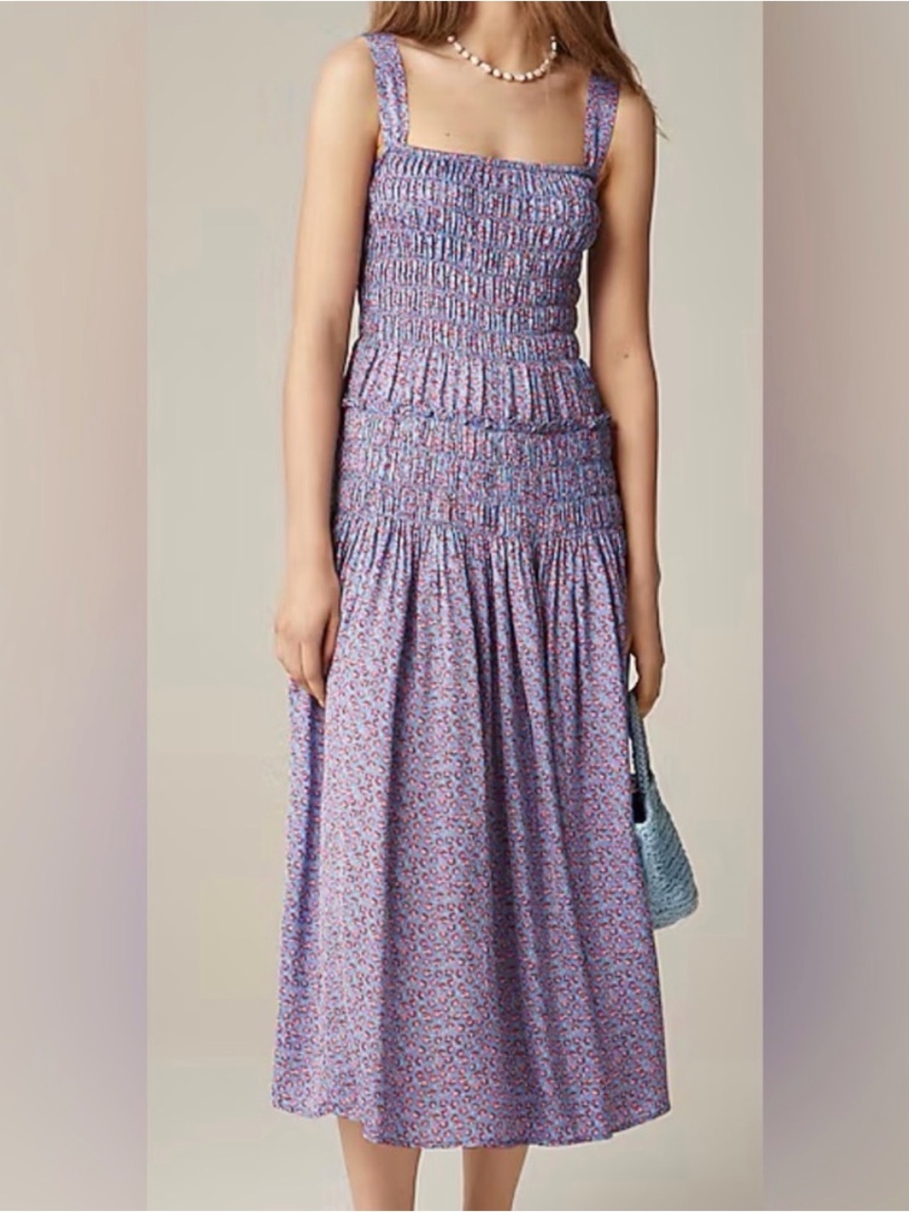 J.crew Smocked midi dress in summer fields print Floral Purple NWT